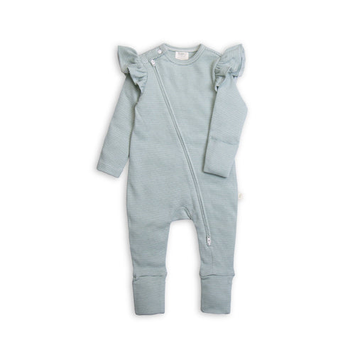 TINY TWIG FRILL ZIPSUIT-BASIL STRIPES