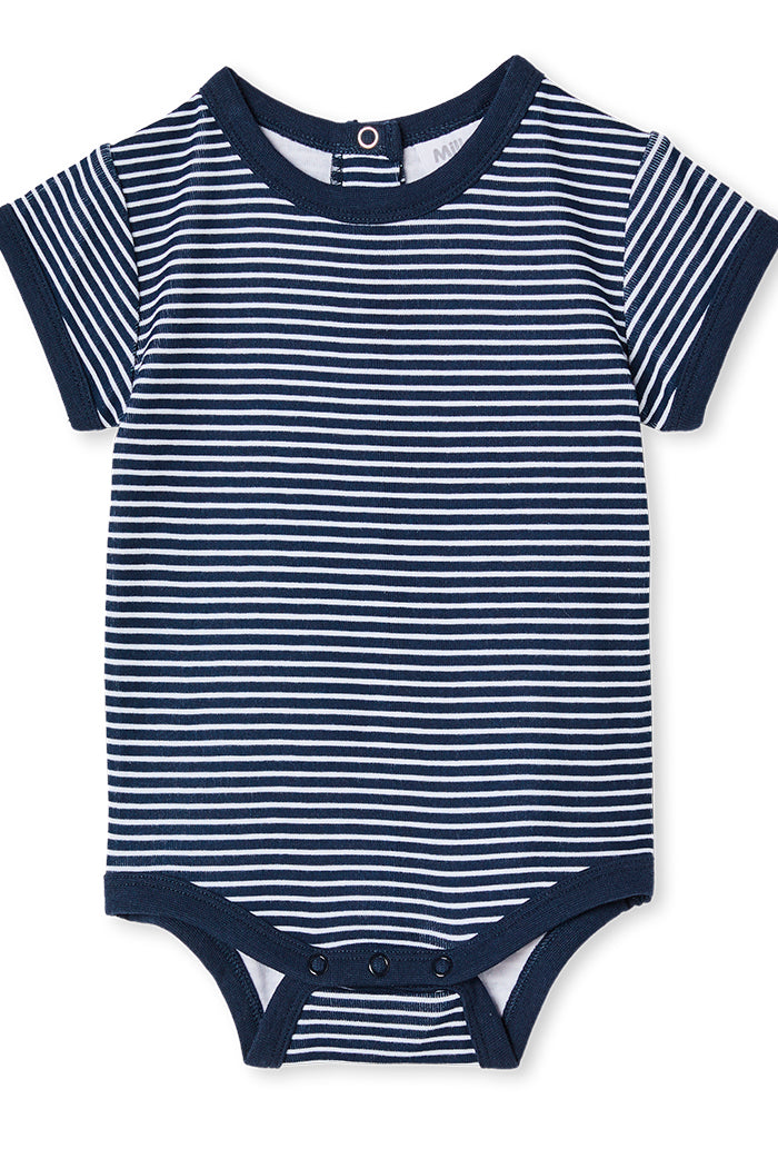 MILKY NAVY MINI STRIPE BUBBYSUIT