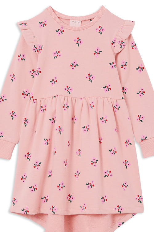 MILKY BLOSSOM FLEECE HI LO DRESS