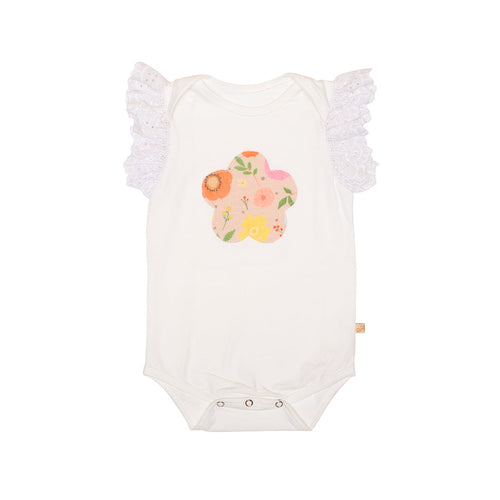 ALEX & ANT FLOWER APPLIQUE ONESIE WHITE