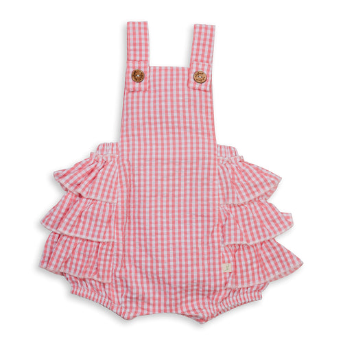 TINY TWIG FRILL OVERALL SET BERRY GINGHAM/WHITE