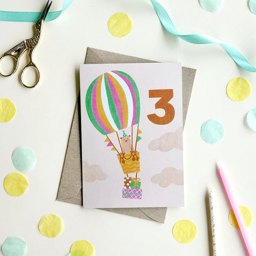 LAUREN SISSONS STUDIO AGE 3 BEAR BIRTHDAY CARD