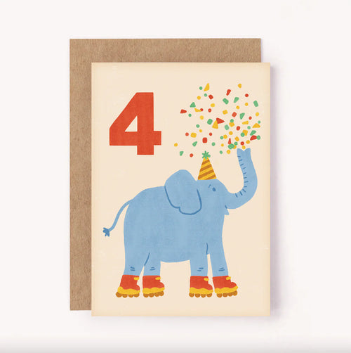 LAUREN SISSONS STUDIO AGE 4 ELEPHANT BIRTHDAY CARD