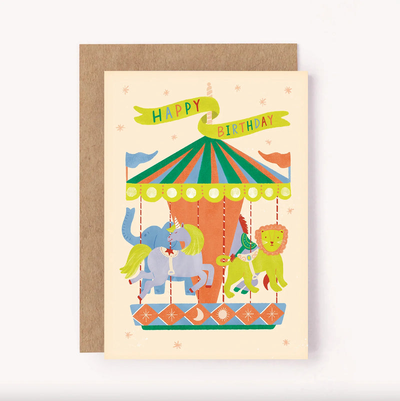 LAUREN SISSONS STUDIO CAROUSEL RIDE BIRTHDAY CARD RETRO