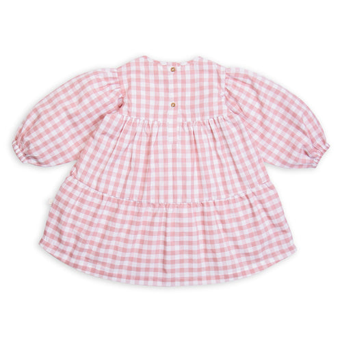 TINY TWIG LAYERED DRESS-ROSE GINGHAM