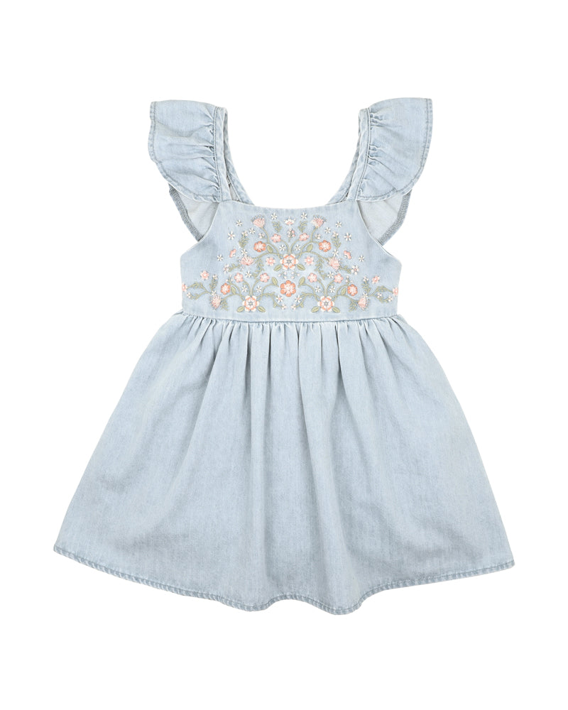 FOX & FINCH PALM COVE DENIM EMBROIDERED DRESS