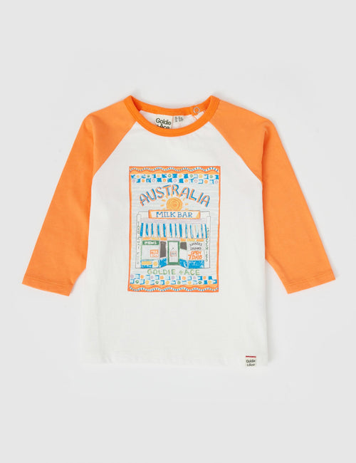 GOLDIE & ACE MILKBAR RAGLAN LONG SLEEVE TOP TANGERINE