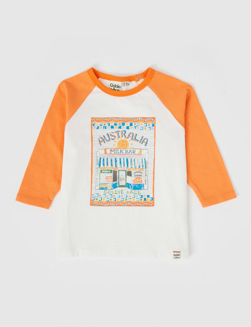 GOLDIE & ACE MILKBAR RAGLAN LONG SLEEVE TOP TANGERINE