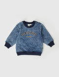 GOLDIE & ACE GOLDIE CREW EMBROIDERED DENIM LOOK SWEATER