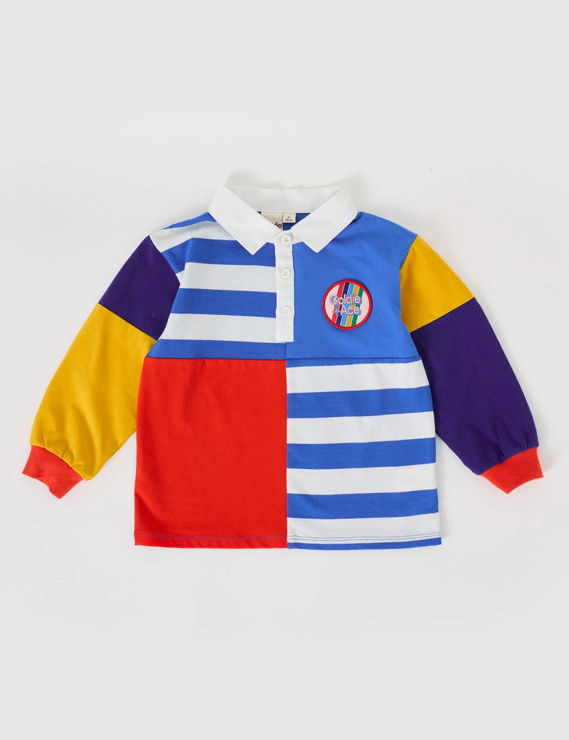 GOLDIE & ACE MYLES COLOUR BLOCK RUGBY POLO