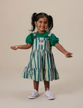 GOLDIE & ACE TULLY TIERED PINAFORE DRESS EVERGREEN STRIPE