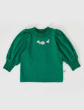 GOLDIE & ACE EDEN EMBROIDERED PUFF SLEEVE TOP BOTTLE GREEN