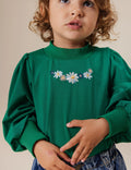 GOLDIE & ACE EDEN EMBROIDERED PUFF SLEEVE TOP BOTTLE GREEN