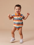 GOLDIE & ACE DINO VALLEY NOSTALGIA STRIPE POLO ROMPER