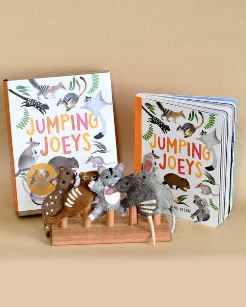 TARA TREASURES JUMPING JOEYS FINGER PUPPETS AND BOOK SET BY SARAH ALLEN