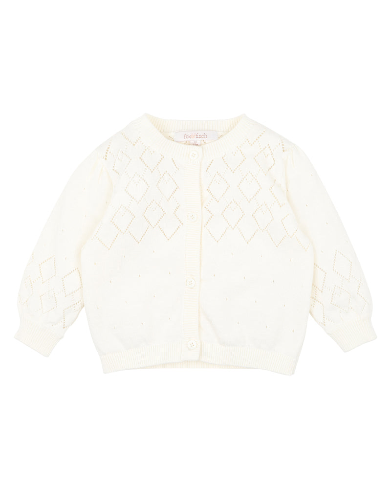 FOX & FINCH CLOUD POINTELLE KNIT CARDIGAN 3-7YRS