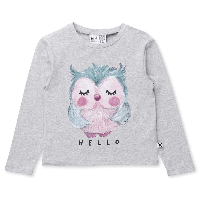 MINTI PAINTED OWL TEE GREY MARLE