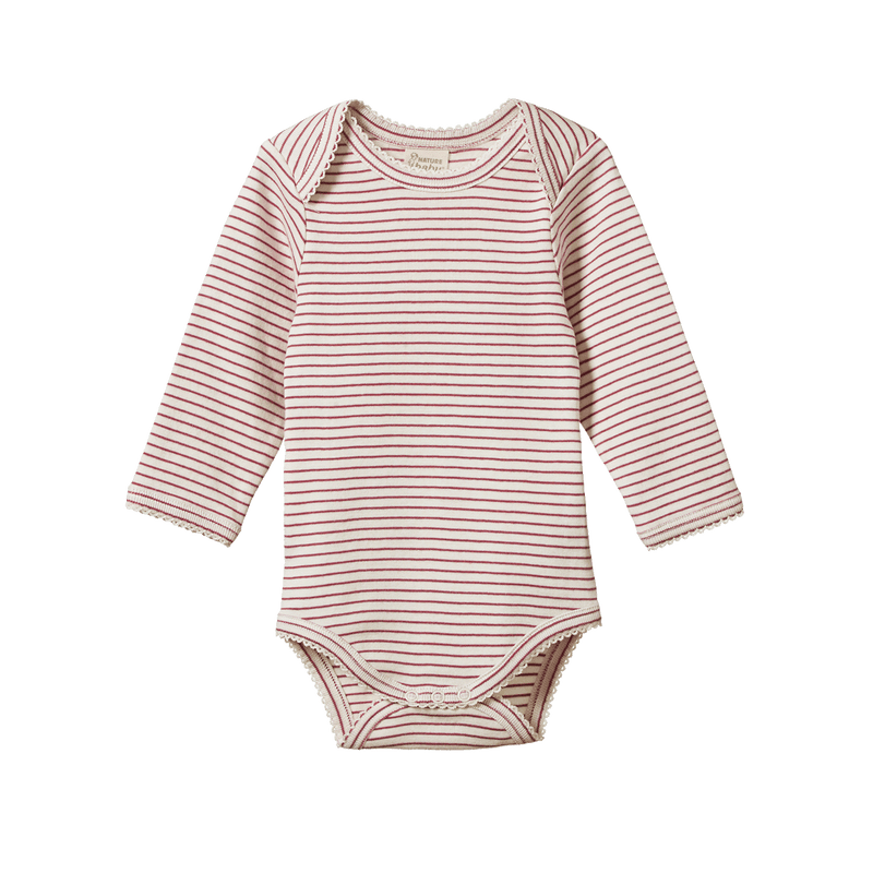 NATURE BABY LONG SLEEVE BODYSUIT RHUBARB PINSTRIPE