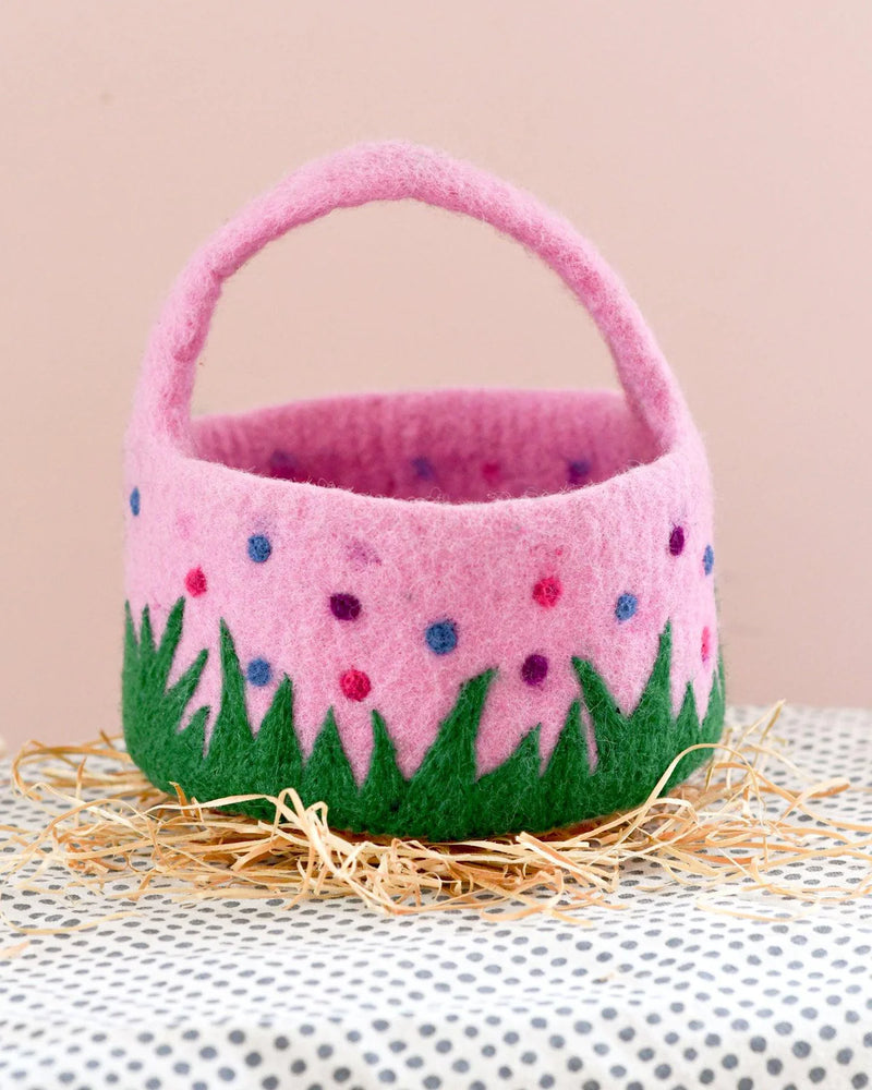 TARA TREASURES FELT PINK BASKET COLOURFUL DOTS