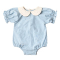 PONCHIK PUFF RUFFLE SLEEVE ROMPER WITH PETER PAN COLLAR BABY BLUE