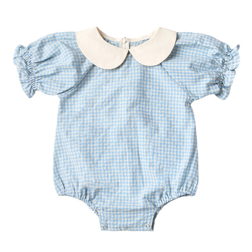 PONCHIK PUFF RUFFLE SLEEVE ROMPER WITH PETER PAN COLLAR BABY BLUE