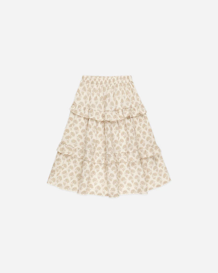 RYLEE & CRU TIERED MIDI SKIRT / LEMONS