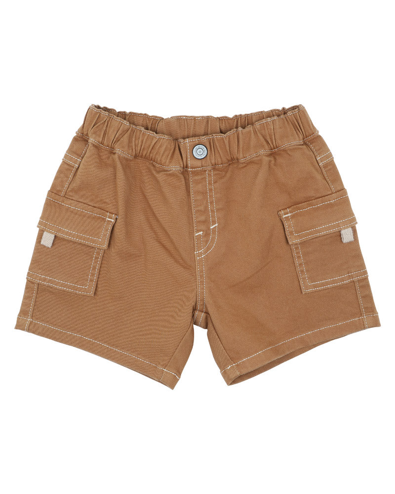 FOX & FINCH CARAMEL PATCH POCKET SHORTS