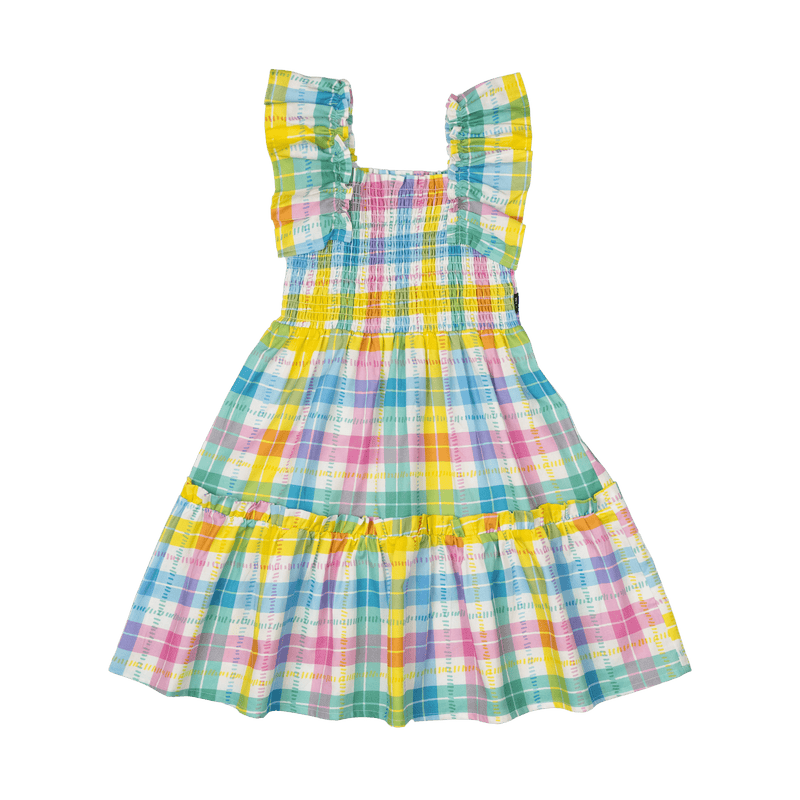 ROCK YOUR BABY SUMMER TIME PLAID SHIRRED DRESS