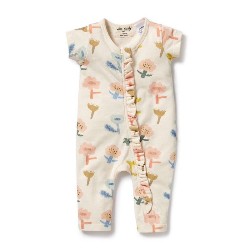 WILSON & FRENCHY COOKIE CUT ORGANIC RUFFLE ZIPSUIT