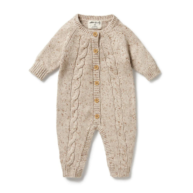 WILSON & FRENCHY ALMOND FLECK KNIT CABLE GROWSUIT