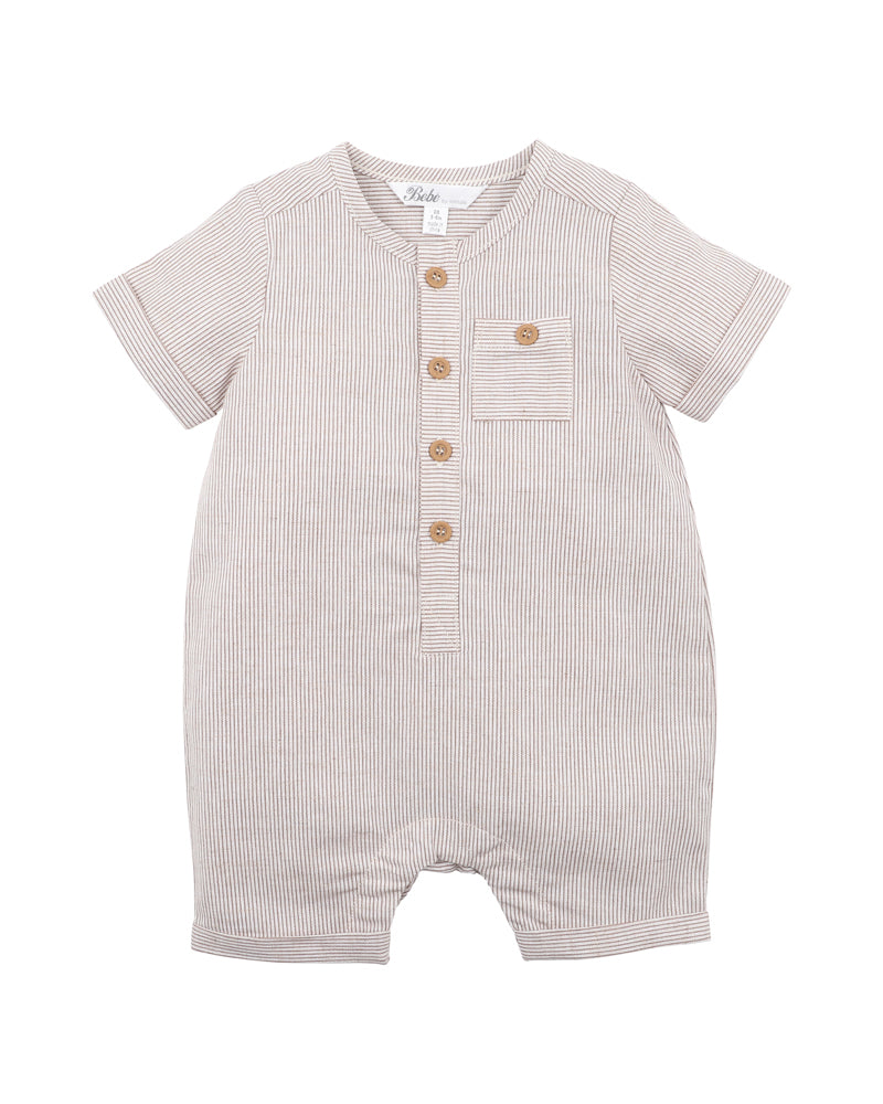 BEBE NINO WOVEN STRIPE ROMPER