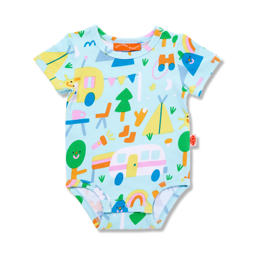 HALCYON NIGHTS HAPPY CAMPERS SHORT SLEEVE BODYSUIT