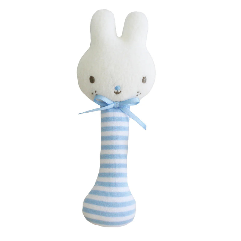 ALIMROSE BABY BUNNY STICK RATTLE BLUE STRIPE