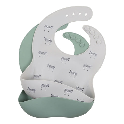 ZEBRA 2 PACK SILICONE BIBS