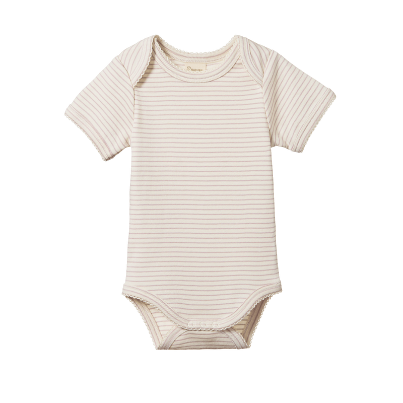 NATURE BABY SHORT SLEEVE BODYSUIT LILAC PINSTRIPE