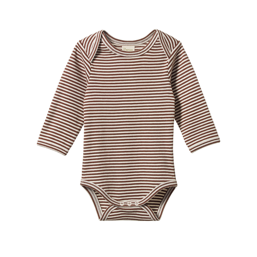 NATURE BABY LONG SLEEVE BODYSUIT PINECONE STRIPE