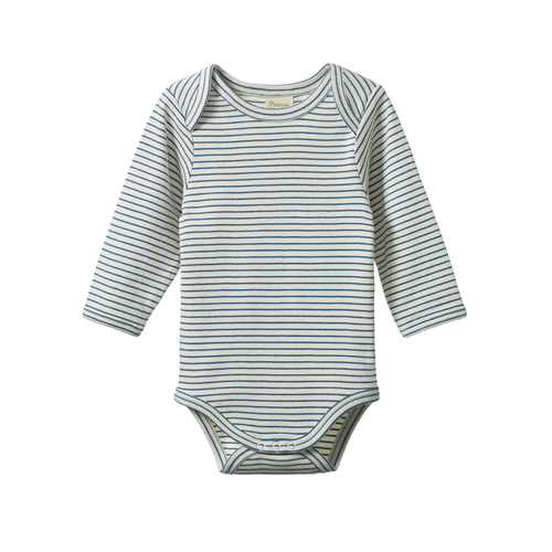 NATURE BABY LONG SLEEVE BODYSUIT TEAL PINSTRIPE