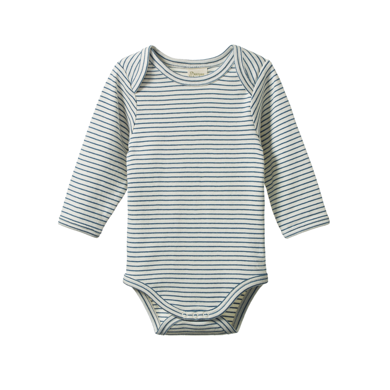 NATURE BABY LONG SLEEVE BODYSUIT TEAL PINSTRIPE