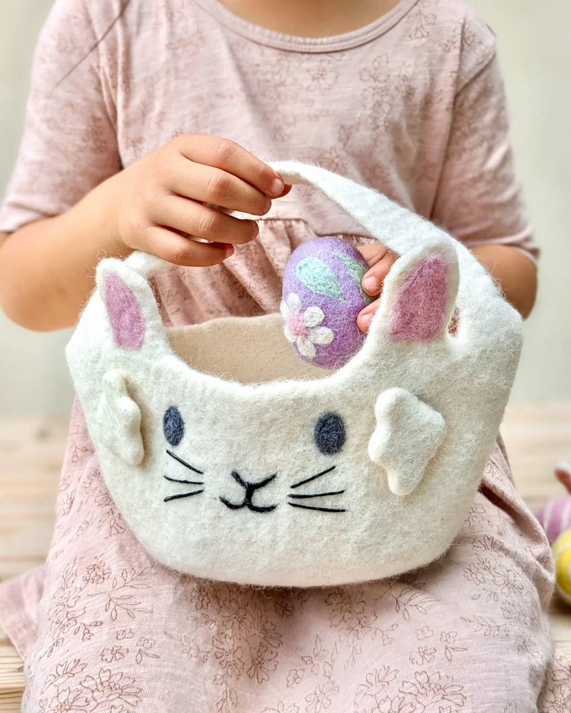 TARA TREASURES FELT EASTER EGG HUNT BASKET (WHITE BUNNY)