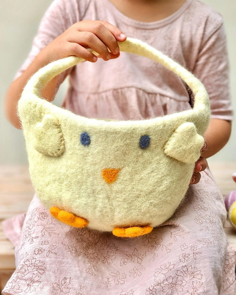 TARA TREASURES FELT EASTER EGG HUNT BASKET (YELLOW CHICK)