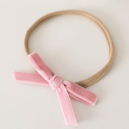 VELVET BABY BOW HEADBAND ROSE PINK